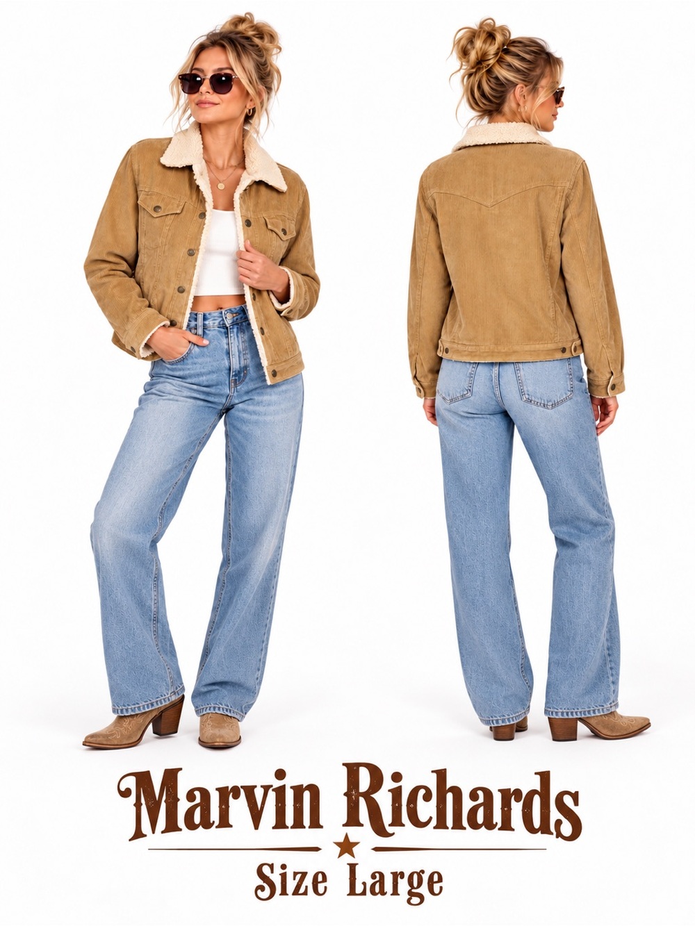 Marvin Richards Corduroy Sherpa Lined Western Jacket L camel color